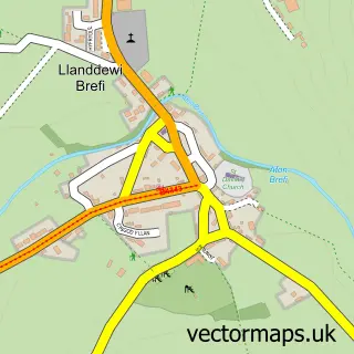 Street map sample of Llanddewi Brefi, Dyfed