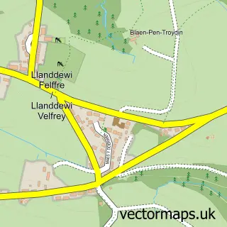 Street map sample of Llanddewi Velfrey, Dyfed