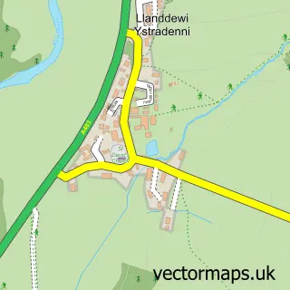 Street map sample of Llanddewi Ystradenni, Powys