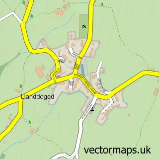 Street map sample of Llanddoged, Clwyd