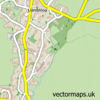 Street map sample of Llanddona, Gwynedd