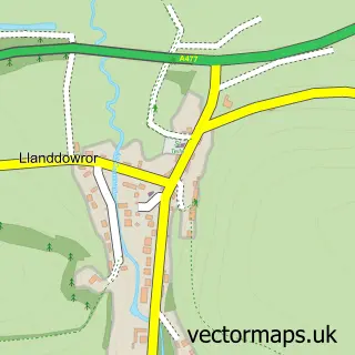 Street map sample of Llanddowror, Dyfed
