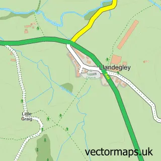 Street map sample of Llandegley, Powys