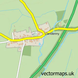 Street map sample of Llandenny, Gwent