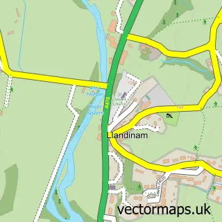 Street map sample of Llandinam, Powys