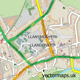 Street map sample of Llandovery, Dyfed