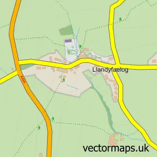 Street map sample of Llandyfaelog, Dyfed