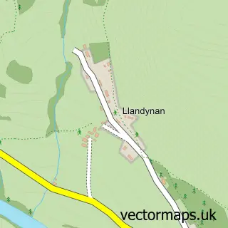 Street map sample of Llandynan, Clwyd