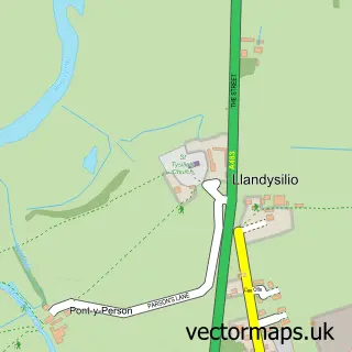 Street map sample of Llandysilio, Powys