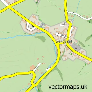 Street map sample of Llandyssil, Powys