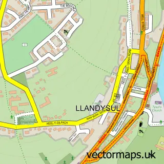 Street map sample of Llandysul, Dyfed