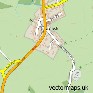 Street map sample of Llanedi, Dyfed