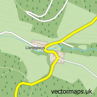 Street map sample of Llaneglwys, Powys
