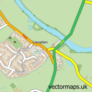 Street map sample of Llanellen, Gwent