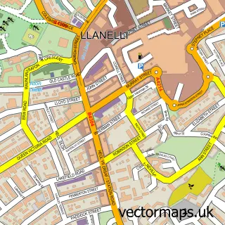 Street map sample of Llanelli, Dyfed