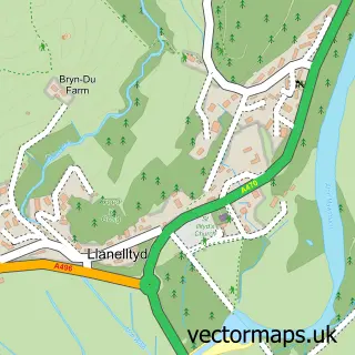 Street map sample of Llanelltyd, Gwynedd