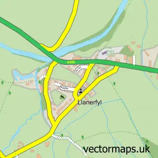 Street map sample of Llanerfyl, Powys