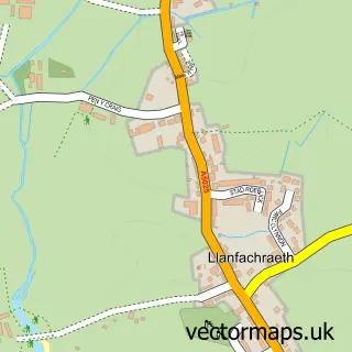 Street map sample of Llanfachraeth, Gwynedd