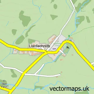 Street map sample of Llanfachreth, Gwynedd