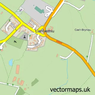 Street map sample of Llanfaethlu, Gwynedd