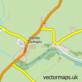 Street map sample of Llanfair Clydogau, Dyfed