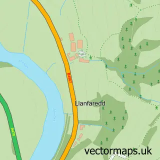 Street map sample of Llanfaredd, Powys