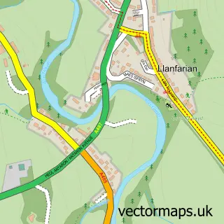 Street map sample of Llanfarian, Dyfed