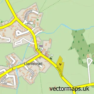 Street map sample of Llanfechell, Gwynedd