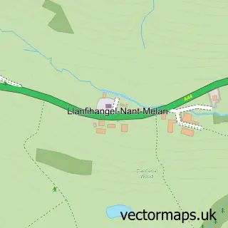 Street map sample of Llanfiangel Nant Melan, Powys