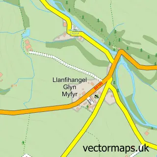 Street map sample of Llanfihangel Glyn Myfyr, Clwyd