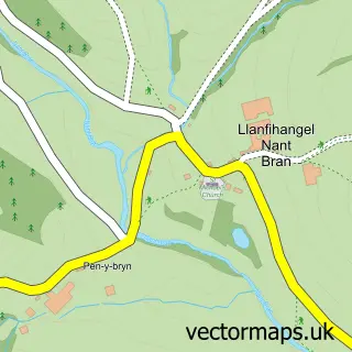 Street map sample of Llanfihangel Nant Brân, Powys