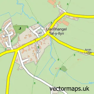 Street map sample of Llanfihangel Tal-y-llyn, Powys