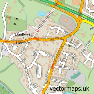 Street map sample of Llanfoist, Gwent