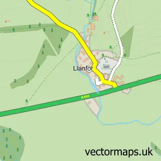 Street map sample of Llanfor, Gwynedd