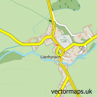 Street map sample of Llanfrynach, Powys