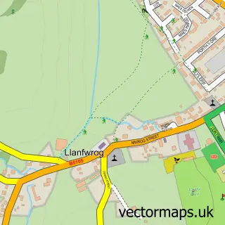 Street map sample of Llanfwrog, Clwyd