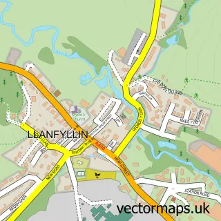Street map sample of Llanfyllin, Powys