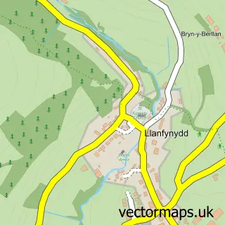 Street map sample of Llanfynydd, Dyfed
