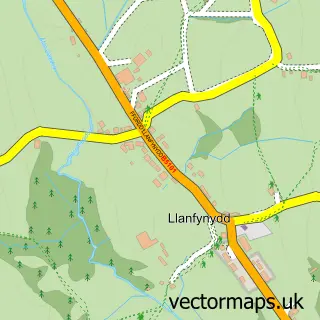 Street map sample of Llanfynydd, Clwyd