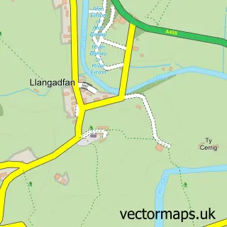 Street map sample of Llangadfan, Powys