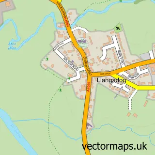Street map sample of Llangadog, Dyfed