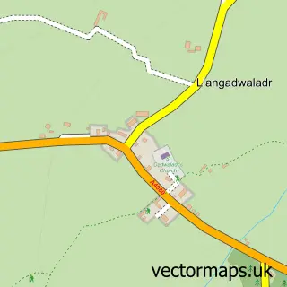Street map sample of Llangadwaladr, Gwynedd