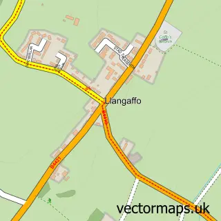 Street map sample of Llangaffo, Gwynedd