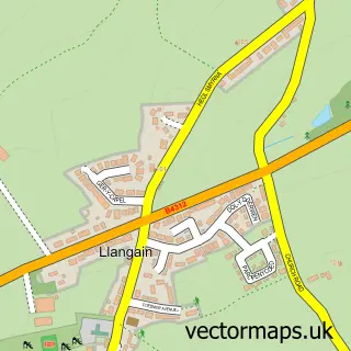Street map sample of Llangain, Dyfed