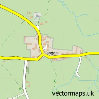 Street map sample of Llangan, South Glamorgan