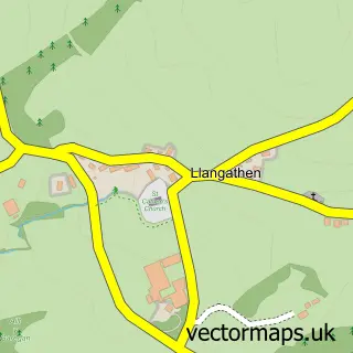 Street map sample of Llangathen, Dyfed