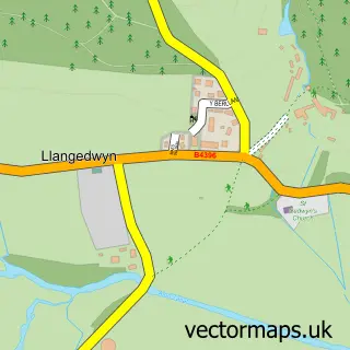 Street map sample of Llangedwyn, Powys