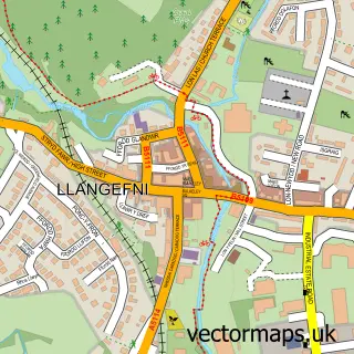 Street map sample of Llangefni, Gwynedd