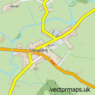 Street map sample of Llangeitho, Dyfed