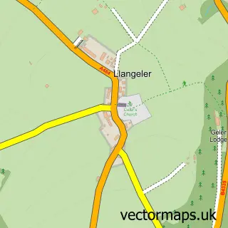 Street map sample of Llangeler, Dyfed